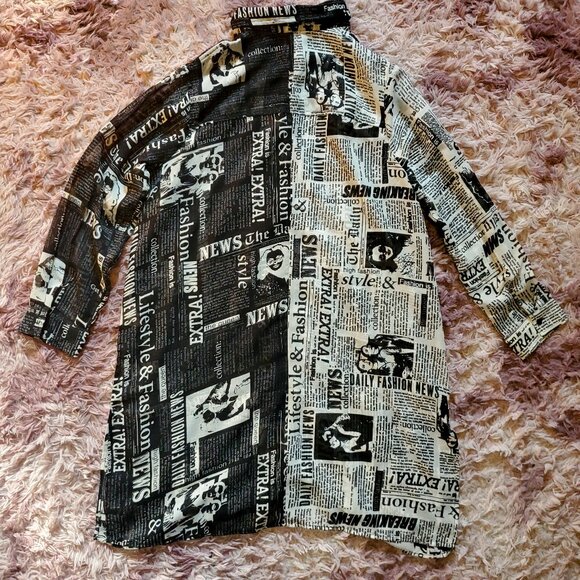 Live 4 Truth Black and White Button Down Sheer Tunic/ Sheer Dress with Collar - Picture 2 of 3